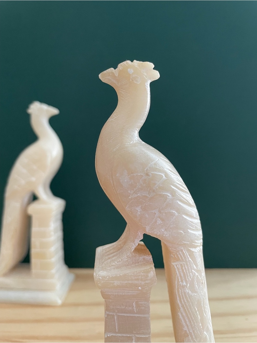 Vintage Hand-Carved Chinese White Soapstone Phoenix Bird Figurines - Picture 10 of 14